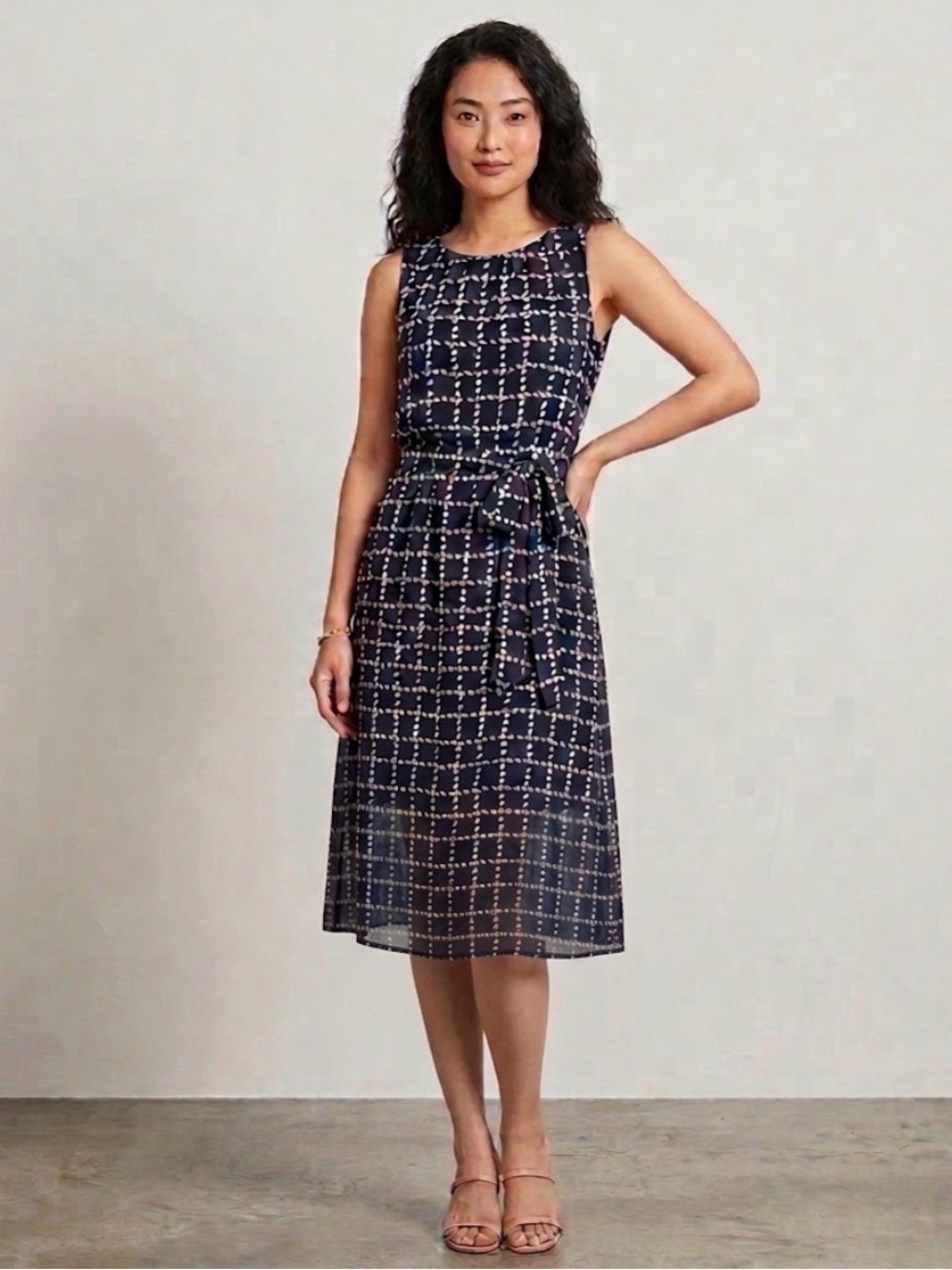 Banana Republic Sheath Dress Blue Gray Sleeveless Midi